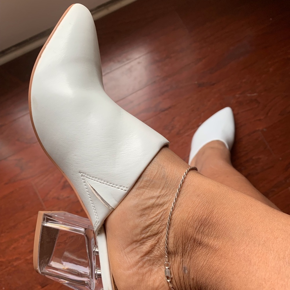 EXPRESS White Mules W/ Lucite Heel